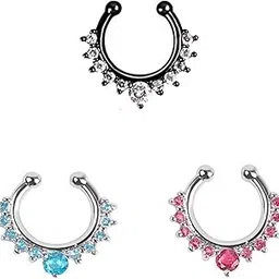 truvart 3PCS Nose Ring, Fake Nose Ring Without Piercing, Horseshoe Septum for Women, Fashion Nose Pin with Stylish Design, Silver Pink Black and Blue-picture-11