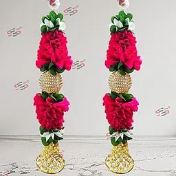 S2S Artificial Fabric Flower Pinapple Strings with Bell Wedding Decorations, Event Decor | Perfect for Diwali, Ganpati & Pooja, Temple, Mandir Decoration 1 Feet Ladi - Red (Pack of 2)-picture-19