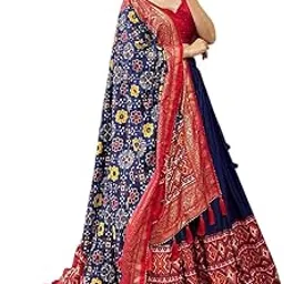 Women's Floral & Patola Print With Foil Work Tussar Silk Ethnic wear Tassels and Zip Closuer Readymade Lehenga Choli With Dupattas-picture-30