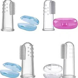 ROFORUF Silicon Baby Finger Manual Brush Reusable Silicon Made Food Grade Quality With Storage For Oral Hygiene Massaging & Easy Cleaning (Fb Pk-4),Transparent-image-88