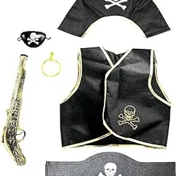 Partysanthe Pirate set for kids in silver color for 2 to 5 years/Pirate Sword Eye Mask Gun Bow Arrow Shield Set Child Fancy Dress Costume image 1