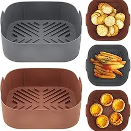 Air Fryer Silicone Liners 2Pcs, Square Airfryer Liners 8.2inch, Air Fryer Pot Reusable for 4-8 QT, Air Fryer Basket Accessories Replacement for Parchment, Air Fryer Inserts Oven Microwave Parts image 1