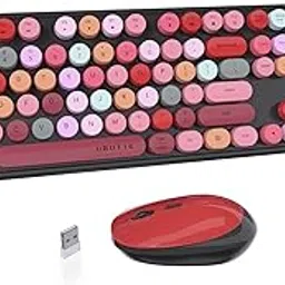 UBOTIE Colorful Computer Wireless Keyboard Mouse Combos, Typewriter Flexible Keys Office Full-Sized Keyboard, 2.4GHz Dropout-Free Connection and Optical Mouse (Black-Colorful)-picture-17
