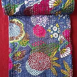 Textile export creations Creations Traditional Ethnic Kantha Indian Bedding Single Emerald Cotton Tropical Fruit Hand Stitched Bedding Bed Cover by Textile export creations Creations(90x60 Inch)-image-61