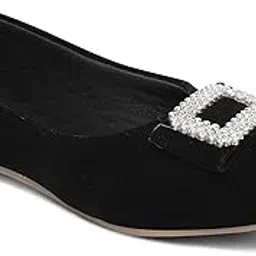 Women Trendy Shimmer Black Suede Ballerina Belly-image-98