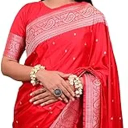 coddura fashion Masrhu Kataan Handloom Banarasi Saree | Pure Silver Zari Woven Border & Butis | Rich Jacquard Pallu with Blouse Piece image 1