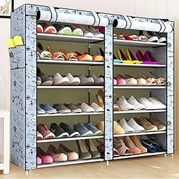 STORIA Shoe Rack for Home with Dustproof Cover 12 Layer Shoes Stand for Home & Multipurpose Storage Rack Space Saving Vertical Shelf for Closet, Entryway, Bedroom (Printed Blue)-picture-28