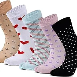 rc. royal class Premium Cotton Calf Length Thumb Socks For Women, Anti-Odour, Soft Elastic Grip, Women Casual/Formal/Gym/Regular Wear Printed Socks, Pack of 5 Pairs, Free Size, Multicolor-picture-35