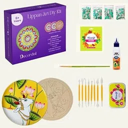 Decordial 8" Premarked pichwai Art Materials kit with MDF DIY kit (2pcs lippan Art Clay,2pcs lippan Art Board, 200 pcs lippan Art Mirror, 1 pcs lippan Art Painting Brush-picture-18
