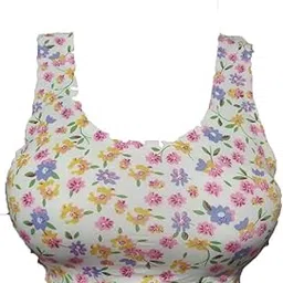 OK INTERPRISES Floral Printed Lightly Padded Seamless Sports Bra for Women/Girls Full COVREGE (28 to 34) Pink Blue Flower-picture-16
