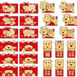 Dorakitten 24PCS 2021 Chinese Money Packets Cartoon Lucky Money Packet Red Envelopes Year of The Ox 2021 Red Envelope Money Envelopes Chinese Money-picture-46