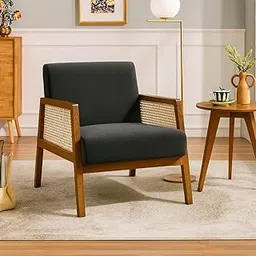 Solid Sheesham Wood Arm Chair with Cushion || Cane Chairs for Balcony || Wooden Armrest Chair Garden Chairs Outdoor & Indoor || Dining Chair for Living Room Furniture Bedroom Home Brown Finish-picture-16
