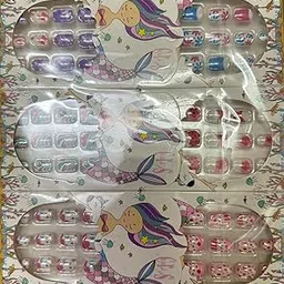 12 PCS FALSE NAILS KIDS, Kids Fake Nails, Press on Nails for Girls Pre-glue Full Cover Short False Nails Children Nails, Fashion French Nails Art Set(12 Pcs False Nails With Get Sticker)-picture-47