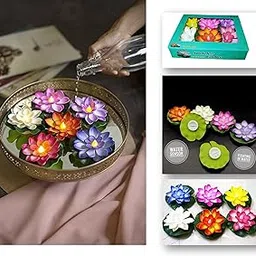 Artistic India 6Pcs- Water Floating Smokeless Lotus Flowers Sensor Led Tea Light Candles Unbreakable for Outdoor and Indoor Festival Decoration-image-2