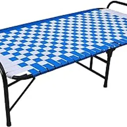 BUY2MORE Single Folding Bed, Metal Iron Frame, Blue Nylon Weave, Powder Coated Finish, 182x75x45 cm, Adult Size, Portable Camping Rollaway Design, 350 kg Capacity image 1