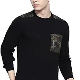monte carlo Mens Self Design Black Round Neck Full Sleeve Pullover-picture-24