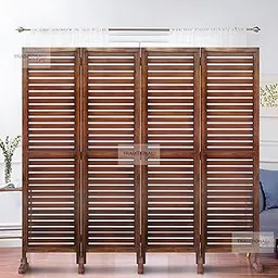 traditional craft Wooden Room partition and Folding Screen for Privacy, Wooden Room partition for Bedroom, Office and Home Space 6ft (4p wth Stand) Brown-picture-13