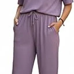 Women Ribbed Loungewear Set, Short Sleeve Top with Elastic Waist Pants, Casual Two-Piece Pajama Set by Haayan Enterprise-picture-18