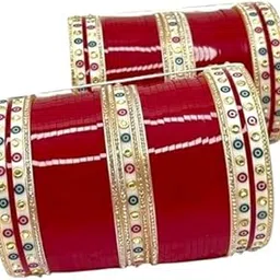 Bridal Bangle Set Wedding Punjabi Chuda Designer Chura CZ Stone with Kundan Stone with Pearl Maroon Color Choora For Women-image-19