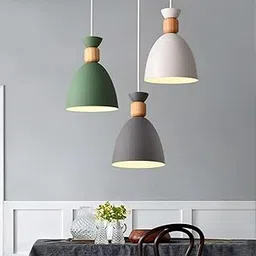 LIODOR Aluminium Ceiling Lamp with 3 Color Pendant Heads (Grey, White, Green) | E27 Holder | Modern Hanging Fixture for Living Room, Bedroom, Café | Without Bulb-picture-13