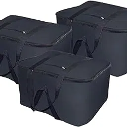 Kuber Industries Rexine 3 Pcs Jumbo Underbed Moisture Proof Storage Bag with Zipper Closure and Handle (Black) -CTKTC6319, Standard-picture-30