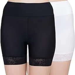 plumbury Lace Trimmed Seamless Under Dress Cycling Shorts for Women,Size S to L (Pack of 2)-picture-10