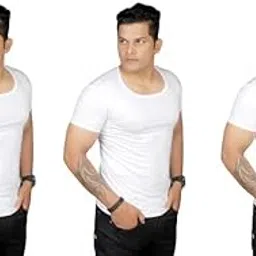 d1 different one Ultra Standard Cotton Fine Plain White Half Sleeve Vests - Combo of 3-picture-63
