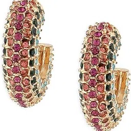 zaveri pearls Multi For Women-Colour Dazzling Austrian Diamonds Contemporary Semi Hoop Studs Earring For Women-ZPFK16803-picture-46