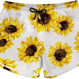 Fashion Sunflower Printed Women Beach Shorts Running Sport Boardshort Quick Dry Bathing SuitM-image-1
