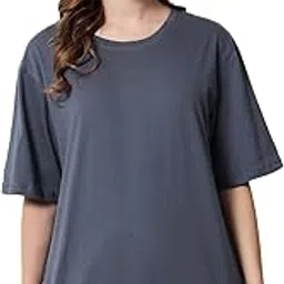 funday fashion Women's Pure Cotton Casual Oversized Round Neck Drop Shoulder Tshirt-picture-30