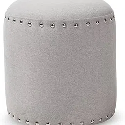 Baxton Studio Rosine 14" Round Pouf in Light Gray-picture-14