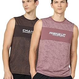 TECHNOSPORT Men's Slim Fit Polyester Typography Printed Athleisure Crew Neck Sleeveless T-Shirt with Anti-Microbial Properties - Pack of 2-picture-30