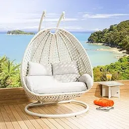 ABS Modern Crafts Swings for Balcony Single Seater with Silky White Cushion & Hook Standard Swings for Adults for Home (with White Stand) for Garden & Home Decor-picture-47