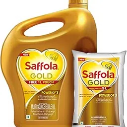 Saffola Gold Refined Cooking oil | Power of 3 - Balance of Good Fats, Triple Anti-Oxidant System & Fortified with Vitamins | Multi-Source Edible Rice Bran & Corn Oil | 5 Litre Jar + 1L Pouch-picture-10