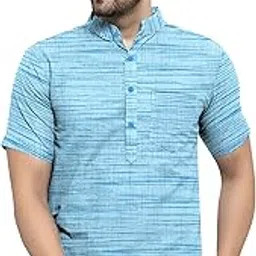 Mens Cotton Blend Half Sleeves Solid Casual Round Neck Short Kurta-picture-23