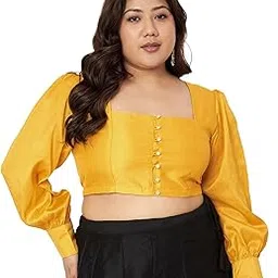 studio rasa Women's Plus Size Silk Blend Button Down Readymade Saree Blouse for Wedding Festive Party-picture-11
