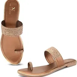 xe looks Embellished Ethnic Flats with Broad Strap & Toe Ring Design For Girl & Women-picture-20