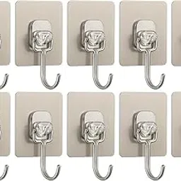T.H.Store Heavy Duty Adhesive Wall Hooks, Stainless Steel, Waterproof, 10 Pack, Large Size for Kitchen Bathroom Home Office, Towel Coat Hanger-picture-14