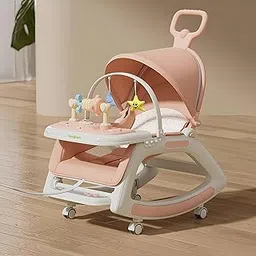 Baybee 5 in 1 Baby Rocker and Feeding Chair for Babies | Portable Rocking Chair for Kids with Parent Handle, Multi Position Recline, Food Tray & Music | Baby Bouncers 0 to 3 Years Boys Girls (Pink)-picture-26
