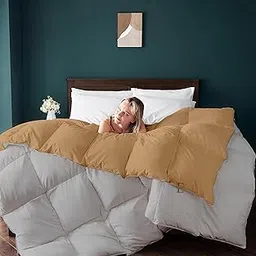 EDMUND - 400 GSM Comforter Winter Blanket Microfiber Duvet Reversible Comforter for Single Bed (60"x90") Comforter (60" x 90") Inches - 400 GSM Comforter | Beige&Silver-image-9