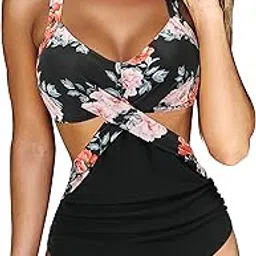 rxrxcoco Women Front Cross Cutout One Piece Swimsuit Tummy Control High Waisted Monokini Bathing Suit-picture-40