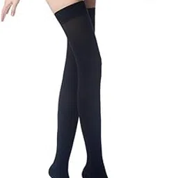 PPXGOGO Thigh High Compression Socks, Firm Support 20-30 mmHg Gradient Compression Stockings with Silicone Band. Treatment for Runnin, Black-open Toe, X-Large image 1