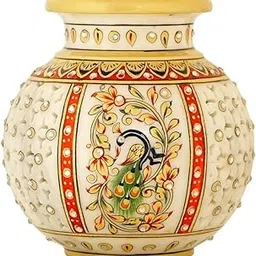 Anjali Arts Marble Flower Decorative Peacock Vase (Meenakari Handi Carved) for Home, Decor and Office (6×6 inches)-picture-26