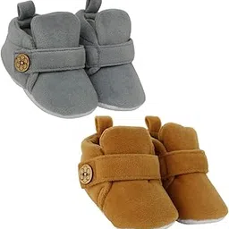neska moda Baby Boys & Baby Girls Pack of 2 Pair 6 to 12 Months Velvet Booties-picture-35