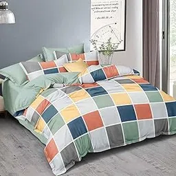 RVANS CREATIONS Glace Cotton 7-Piece Bed-in-A-Bag, for Double Bed, (Includes 1 Flat bedsheet, 1 Comforter,1 All Round Fitted Sheet, 4 Pillow Covers, (Vibrant Check)-image-64