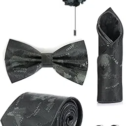 Random Stripe Necktie Gift Set for Men Tie, Bow Tie, Pocket Square, Lapel Pin & Cufflinks Party & Formal Wear (12 Colors Available)-picture-52