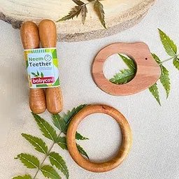 babycov Neem Wood Teethers for Babies | Natural and Organic Wooden Infant Baby Teether | Helps with Teething | Set of 4 for 3+ Months Babies (Mouse + Stick Ring)-image-84