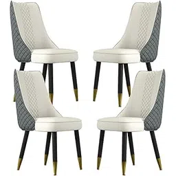 Dream Furnishing - Set of 4 Dinning Chairs Elegant & Luxury Looks Strong Metal Frame Legs for Home Cafe Office Hotel (Dark Grey-Ivory)-picture-27
