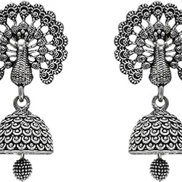 i jewels Ethnic Silver Oxidised Afghani Jhumka Earrings For Women-picture-28