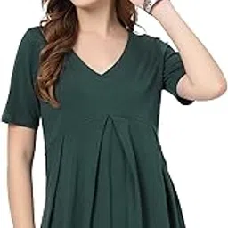 zelena Cotton Stretch Maternity & Nursing Top | V-Neck with Front Pleats & Concealed Feeding Zips | Pregnancy & Postpartum Friendly-picture-24
